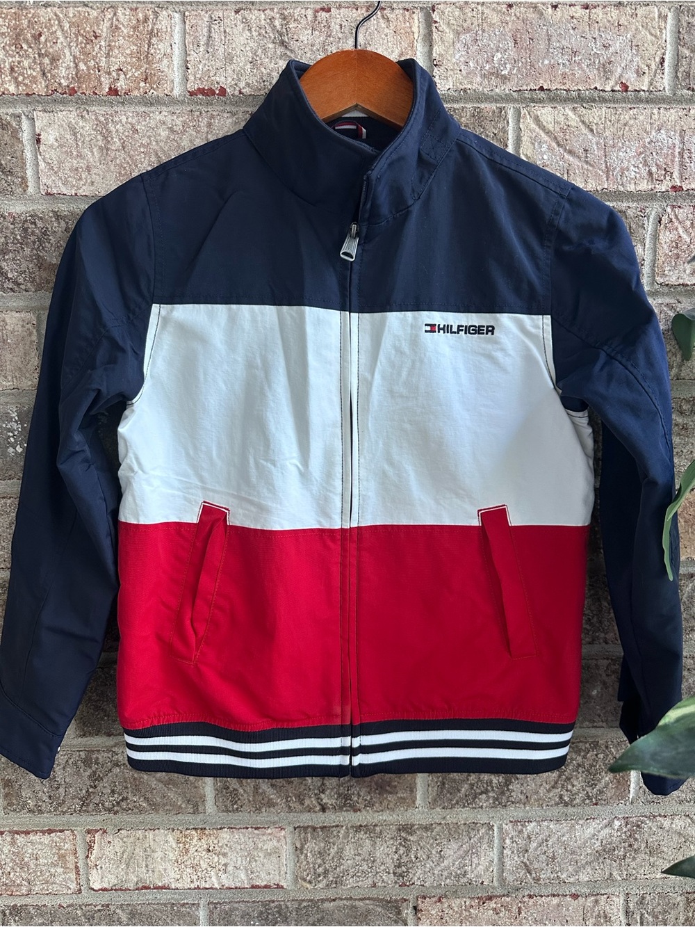 Kids Tommy Hilfiger Blue/White/Red Mesh-Lined Jacket Hidden Hood